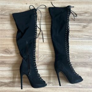 Over-the-knee Black Heeled Boots Size US 7 Miss Lola